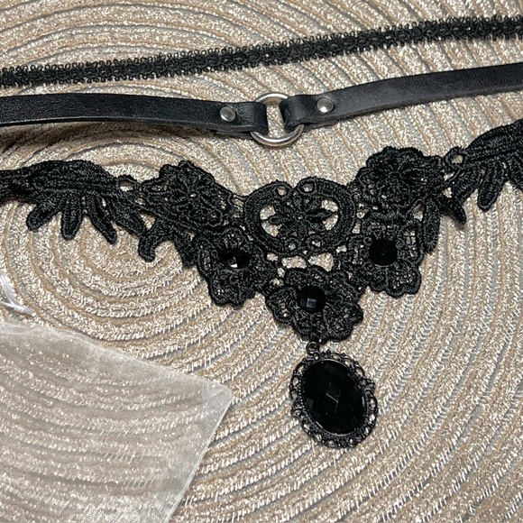 Jewelry - Romantic Goth Choker Bundle Quantity 3 Genuine Leather & Lace Layering 17" Gift